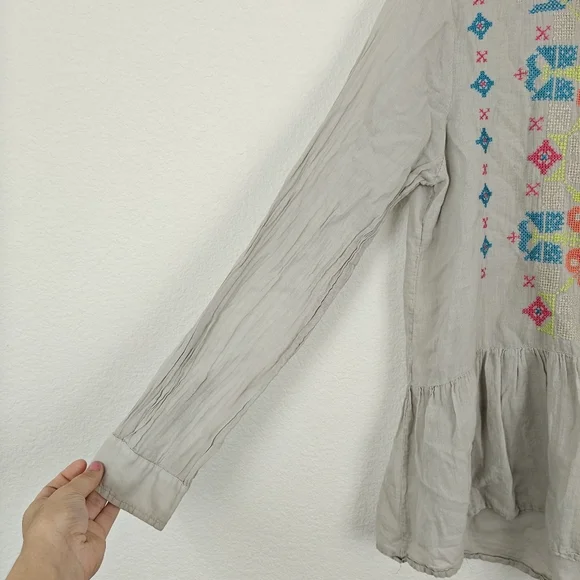 3J Workshop Johnny Was Long Sleeve Button Down Embroidered Lightweight Top Small - Picture 3 of 12